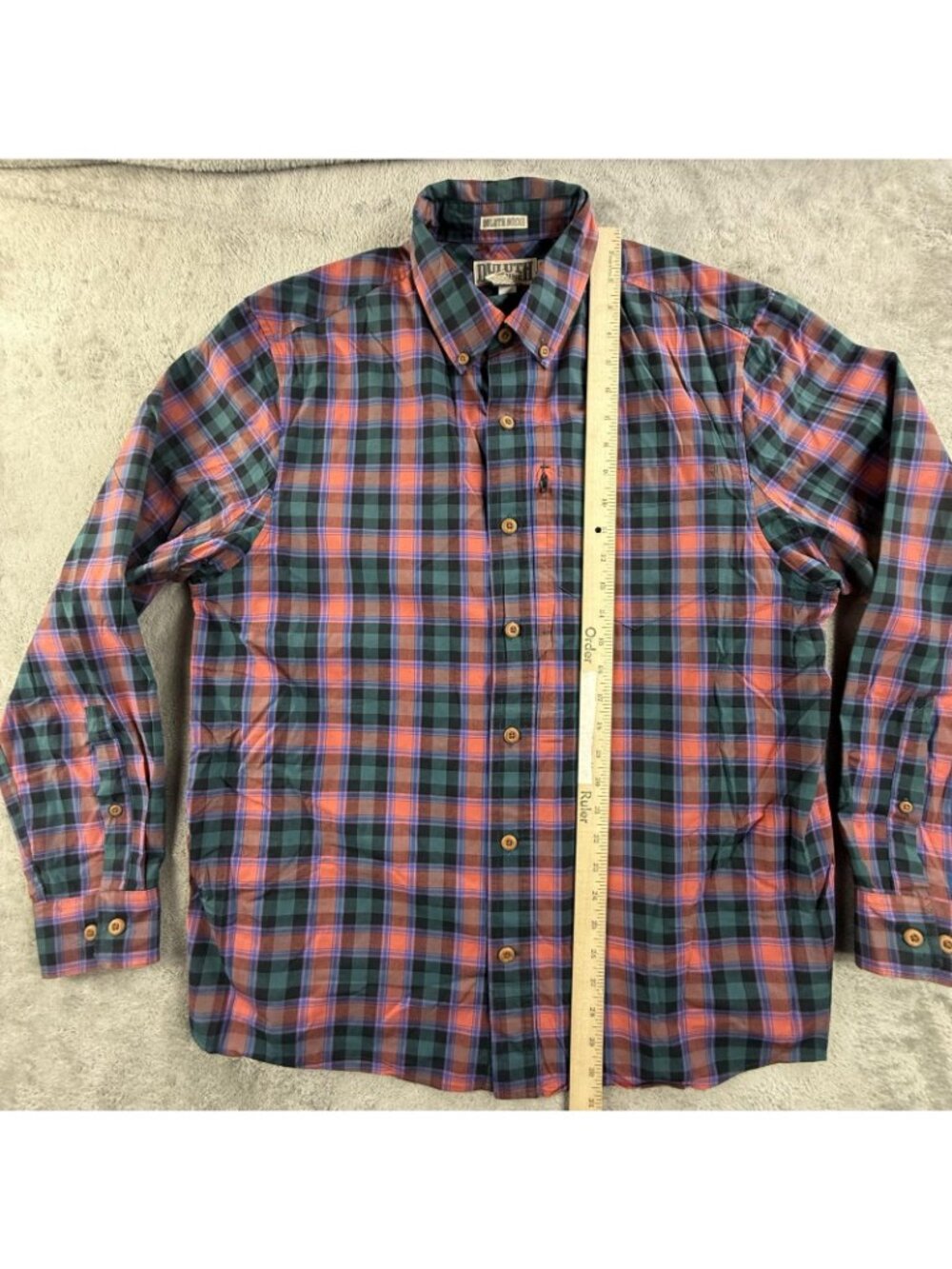 Duluth Trading Shirt Mens Large Green Pink Plaid Button Up Long Sleeve Untucked - Picture 11 of 16